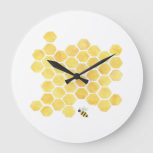 Yellow honeycomb bee wall clock
