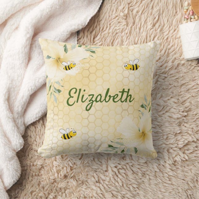 Yellow honeycomb bees flowers name fun cushion (Blanket)