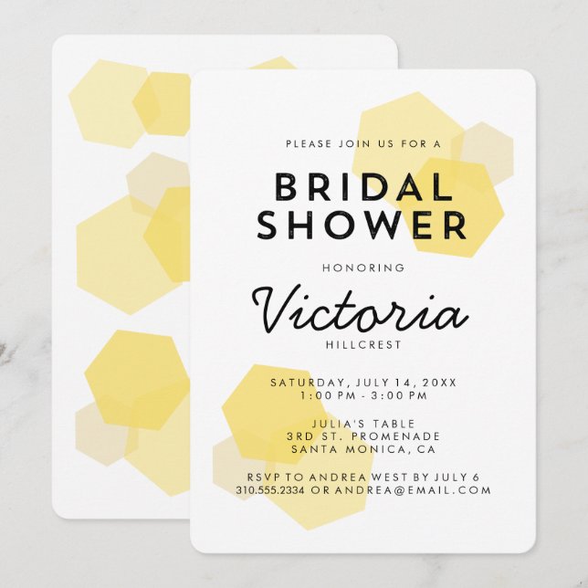 Yellow Honeycomb Bridal Shower Invitation (Front/Back)