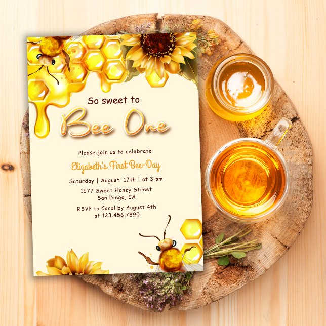 Yellow Honeycomb First Bee Day 1st Honey Birthday Invitation (Creator Uploaded)