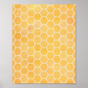 Yellow Honeycomb Geometric Art Poster