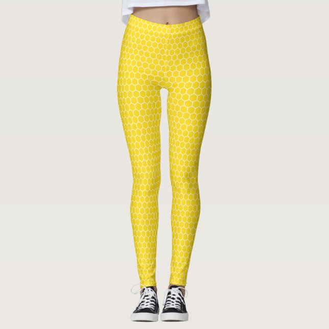 Yellow Honeycomb Geometric Pattern Leggings (Front)