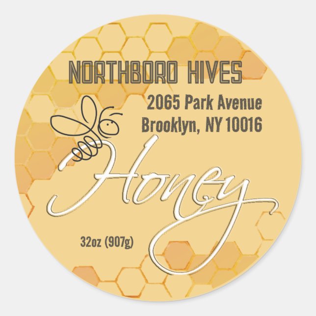 Yellow Honeycomb Honey Label with Honeybee (Front)