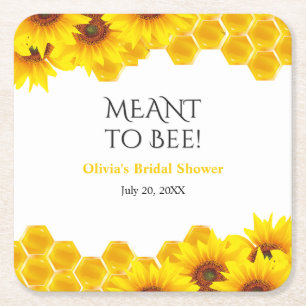 Yellow Honeycomb Meant to Bee Bridal Shower Square Paper Coaster