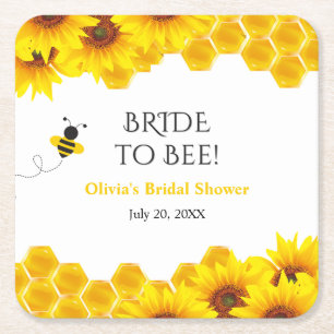 Yellow Honeycomb Meant to Bee Bridal Shower Square Paper Coaster