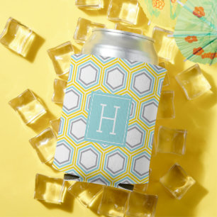 Yellow Honeycomb Pattern Monogram Can Cooler