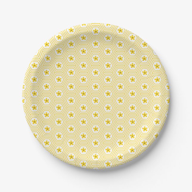 Yellow Honeycomb Pattern Paper Plate (Front)