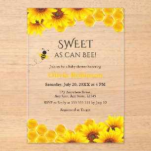 Yellow Honeycomb Sweet as can Bee Baby Shower  Acrylic Invitations