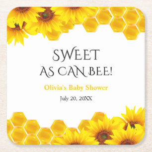 Yellow Honeycomb Sweet as can Bee Baby Shower Square Paper Coaster