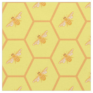Yellow honeycomb with honey bees fabric