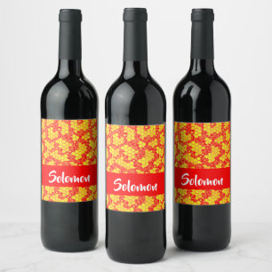 Yellow honeycombs on red wine label