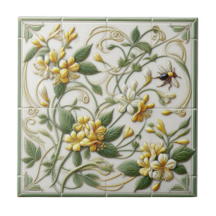 Yellow Honeysuckle & Flowers Decorative Tile-1 Tile