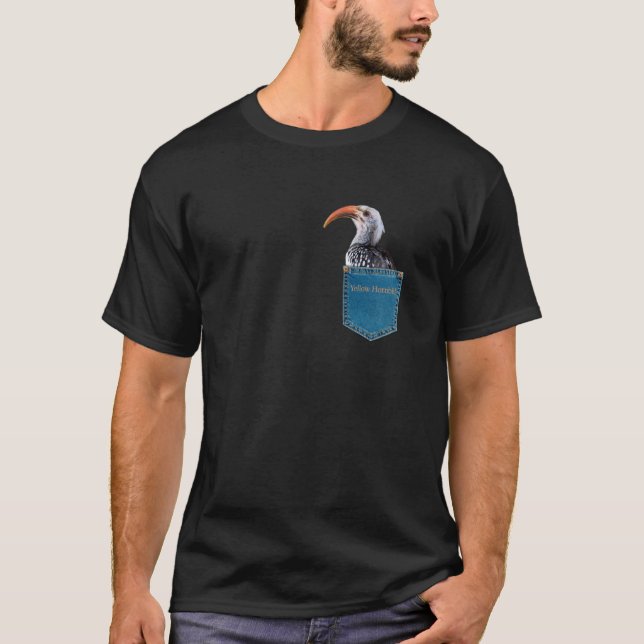 Yellow Hornbill in a Pocket Bird Ornithology T-Shirt (Front)