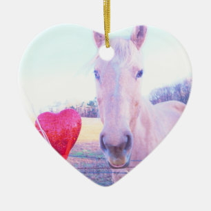 Yellow Horse and Red  Heart Ceramic Tree Decoration