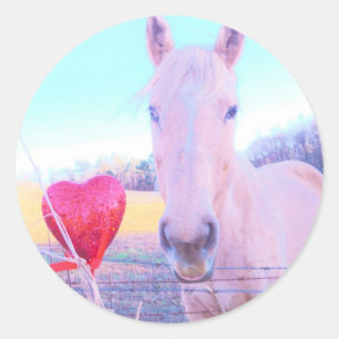 Yellow Horse and Red  Heart Classic Round Sticker