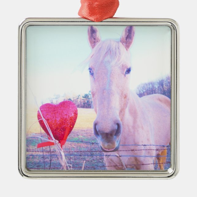 Yellow Horse and Red  Heart Metal Tree Decoration (Front)
