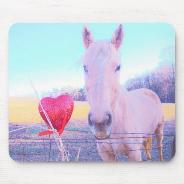 Yellow Horse and Red  Heart Mouse Mat (Front)