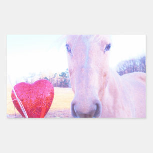 Yellow Horse and Red Heart Rectangular Sticker