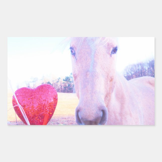 Yellow Horse and Red  Heart Rectangular Sticker (Front)