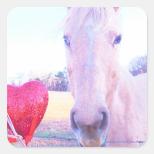 Yellow Horse and Red  Heart Square Sticker