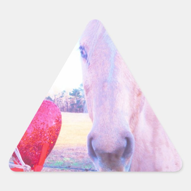 Yellow Horse and Red  Heart Triangle Sticker (Front)