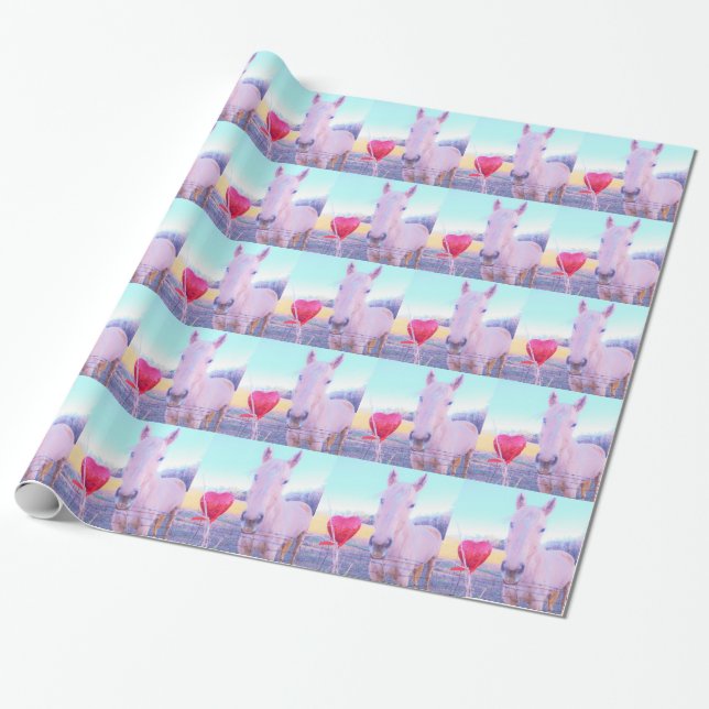 Yellow Horse and Red  Heart Wrapping Paper (Unrolled)