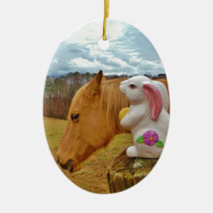 Yellow Horse, Spring Rabbit Ceramic Tree Decoration