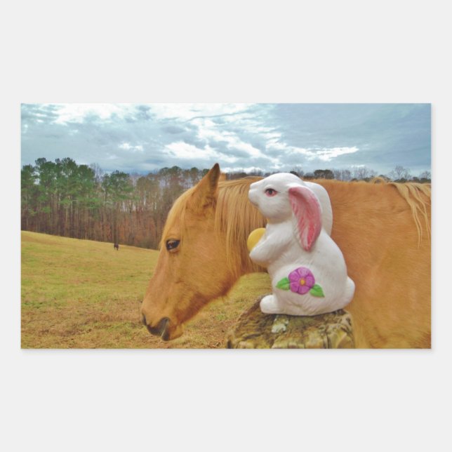 Yellow Horse, Spring Rabbit Rectangular Sticker (Front)