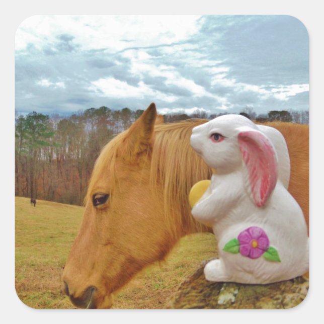 Yellow Horse, Spring Rabbit Square Sticker (Front)