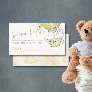 Yellow Hot Air Balloon Diaper Raffle Baby Shower Enclosure Card