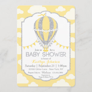 Yellow Hot Air Balloon Gender Neutral Baby Shower Invitation