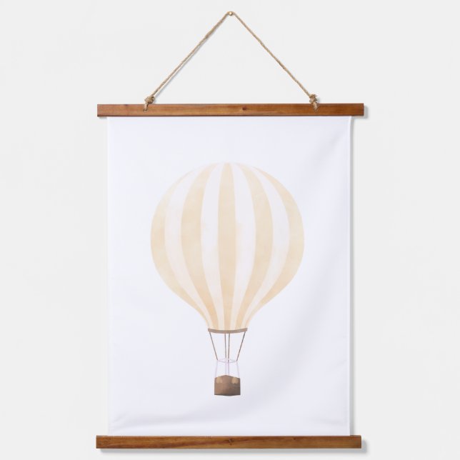 Yellow Hot Air Balloon Nursery Decor Hanging Tapestry (Front)
