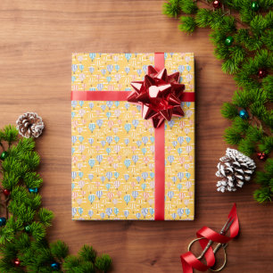 Yellow hot air balloon pattern wrapping paper