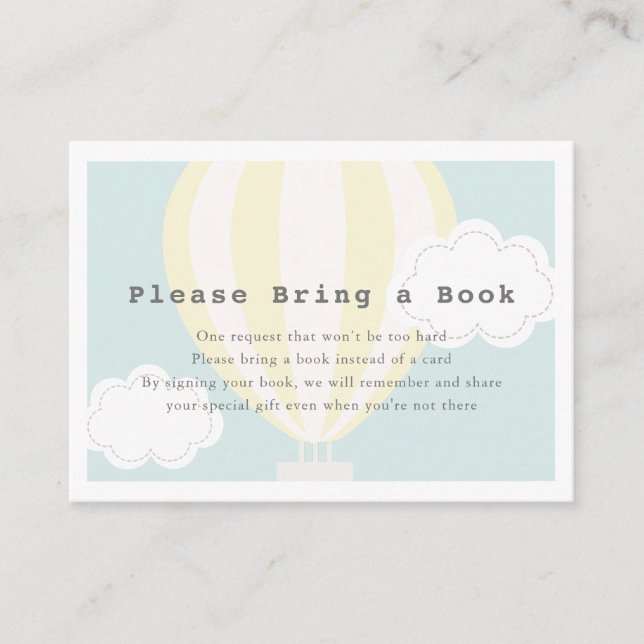 Yellow Hot Air Balloon Please Bring a Book Enclosure Card (Front)