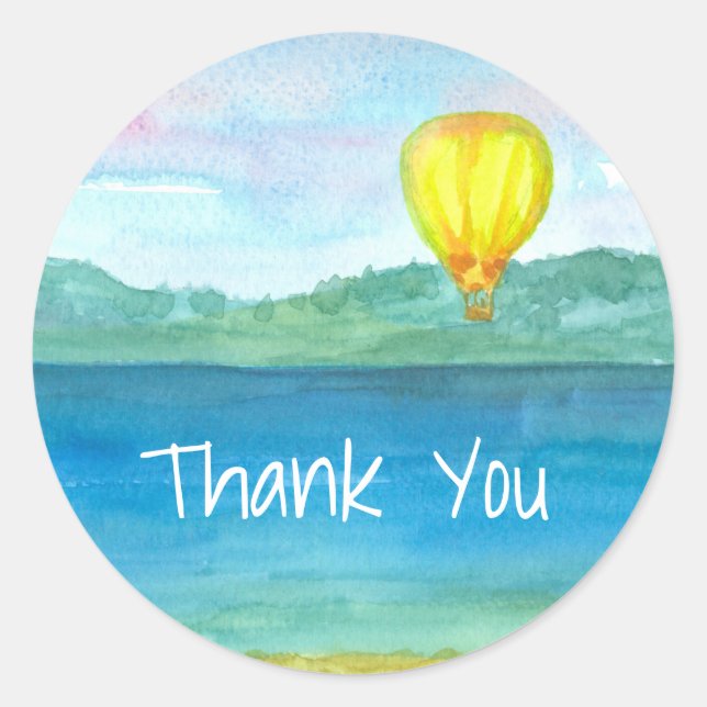 Yellow Hot Air Balloon Thank You Classic Round Sticker (Front)