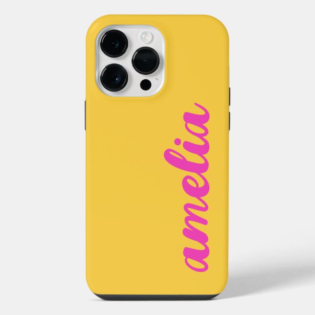 Yellow hot pink name bold script colourful iPhone case (Back)