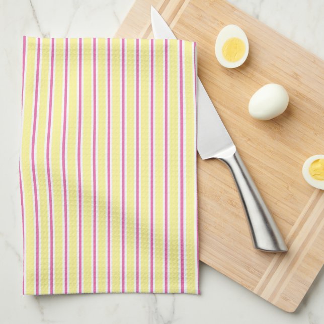Yellow & Hot Pink Stripes Kitchen Towel (Quarter Fold)