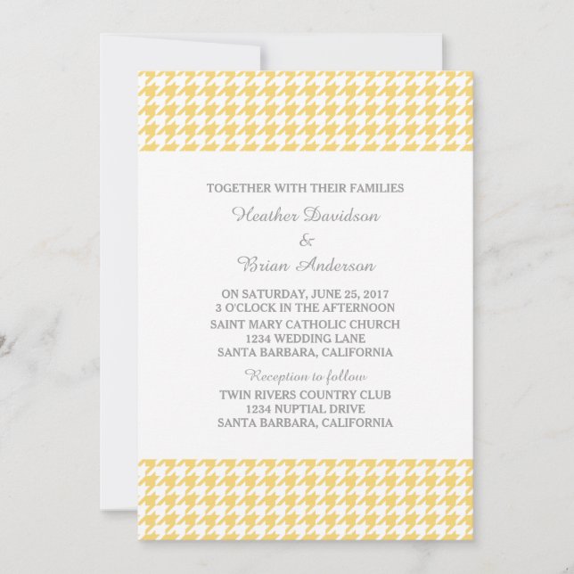 Yellow Houndstooth Wedding Invite (Front)