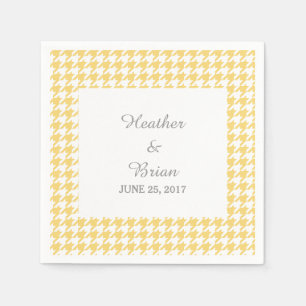 Yellow Houndstooth Wedding Paper Napkins