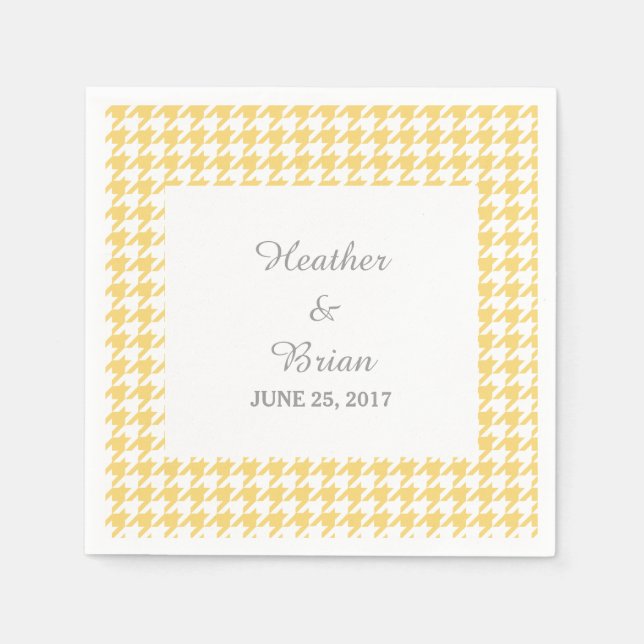 Yellow Houndstooth Wedding Paper Napkins (Front)