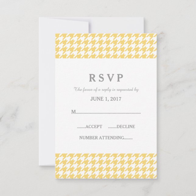Yellow Houndstooth Wedding Response Card (Front)