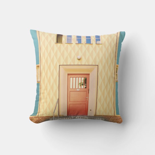 Yellow house illustration cushion (Front)