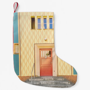 Yellow house illustration small christmas stocking