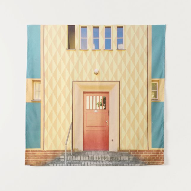 Yellow house illustration tapestry (Front)