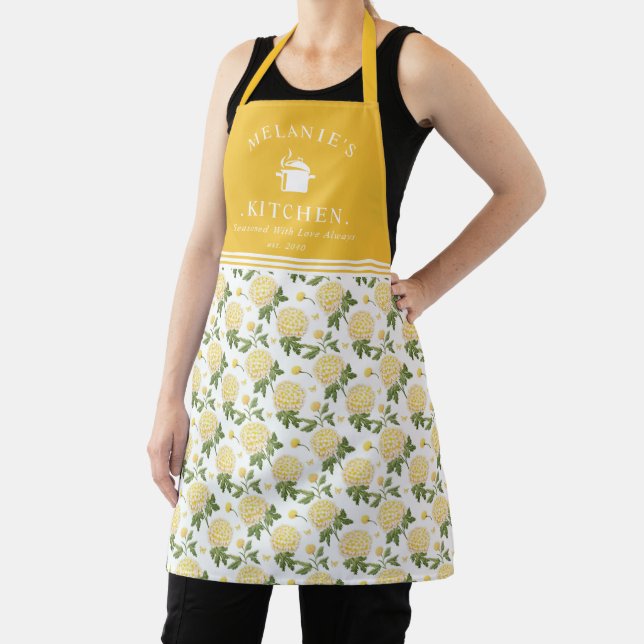  Yellow Hydragea Floral Personalised Kitchen Apron (Insitu)