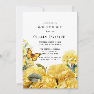 Yellow Hydrangea Butterfly Bachelorette Party Invitation