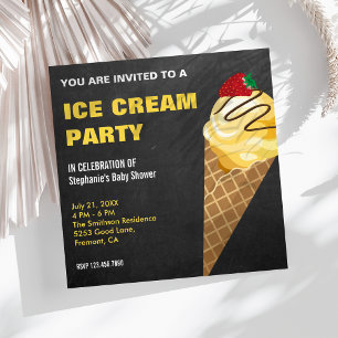 Yellow Ice Cream Cone Baby Shower Invitation