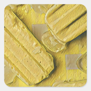 Yellow ice cream cone popsicle square sticker