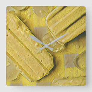 Yellow ice cream cone popsicle square wall clock