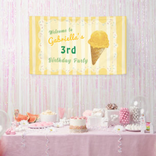 Yellow Ice Cream Kids Birthday Party Welcome Banner